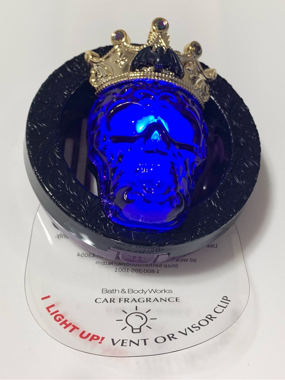 Skull King Car Fragrance Holder Car Clip Light Up NEW Bath & Body Works